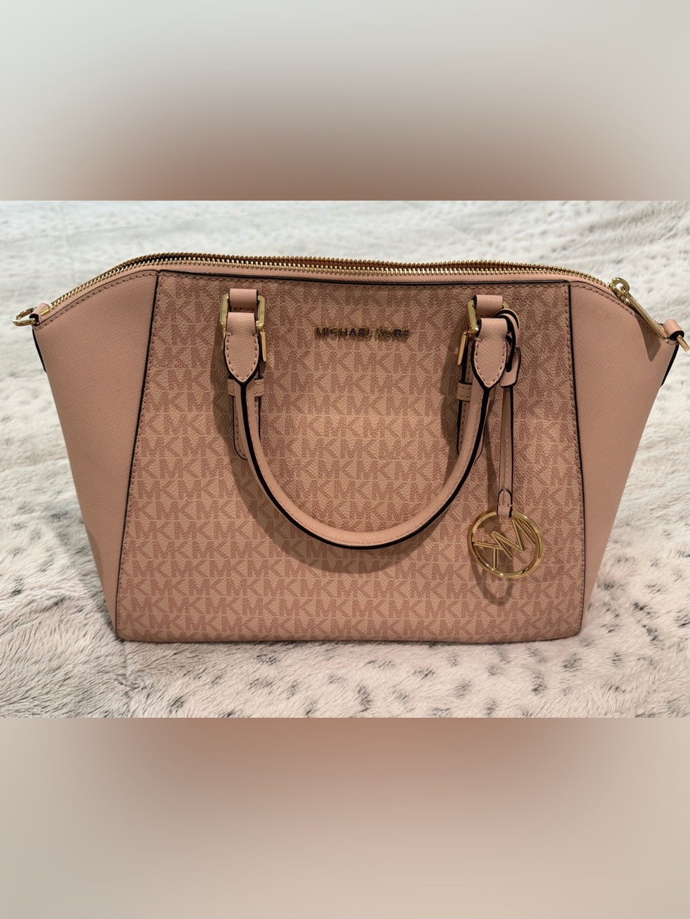 Michael Kors Blush Signature Satchel with Gold Hardware